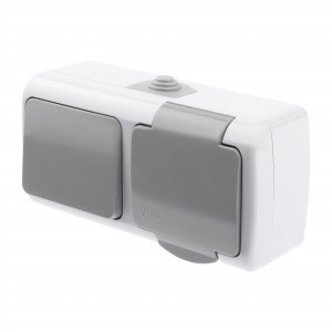 ЭРА Intro Atlantic блок гориз. ОУ (роз. 1 мест. земля +1 кл. выкл.) серый 10(16)А IP54 5-701-03 0256