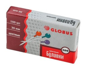 Булавки для пробковых досок Globus 30 мм 100 шт цвет ассорти, карт уп 1074502