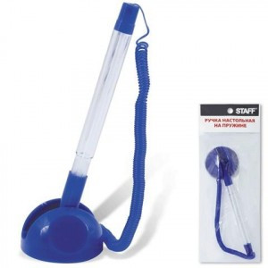 Ручка шариковая настольная STAFF на пружинке, на подставке, 140195, синяя