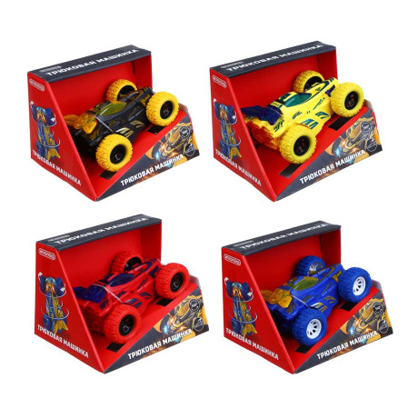 ИГРОЛЕНД Машинка трюковая, свет, разворот, 3хLR41, АBS, РР, 12x9,5x5,5см, 4 дизайна