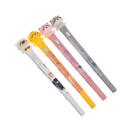 Ручка гелевая черная 0,5мм, с LED подсветкой "Котики", 4 вида