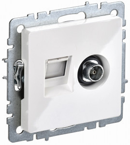 IEK BRITE мех. роз. СУ 2 мест. TV+RJ45 кат.5E РТВ/РК12-БрБ белый BR-AK20-1-K01