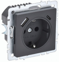 IEK BRITE мех. роз. СУ земля, штор. 16А с USB A+C 18Вт РЮш11-1-БрГ графит BR-R14-16-U22-018-K53