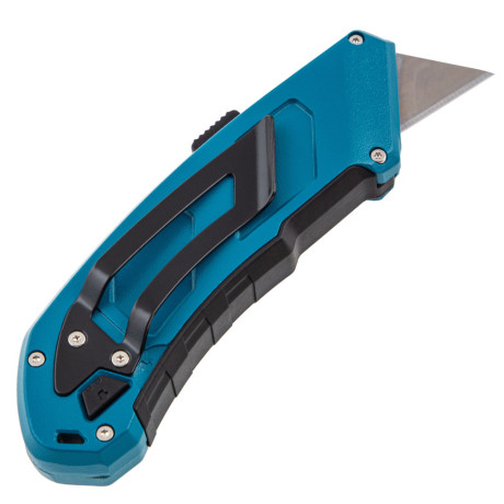 Нож, 130 мм, алюминиевый корпус, выдвижное трапециевидное лезвие 18 мм (SK-5) клипса для ремня, 4 лезвия Gross