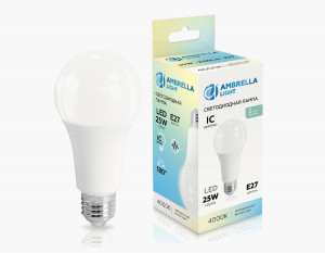 Ambrella лампа св/д ЛОН A65 E27 25W(2150lm) 4000K 4K 64х133 IC 652504