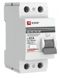 EKF PROxima выкл. дифферинциальный УЗО ВД-100 2P 63А 100мА тип AC 4,5кА эл-мех elcb-2-63-100-em-pro