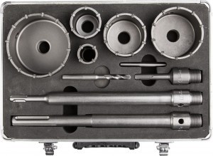 Набор буровых коронок ЗУБР "МАСТЕР", 5шт/33,50,68,82,100мм, с державками SDS-PLUS и SDS-MAX, 10предм