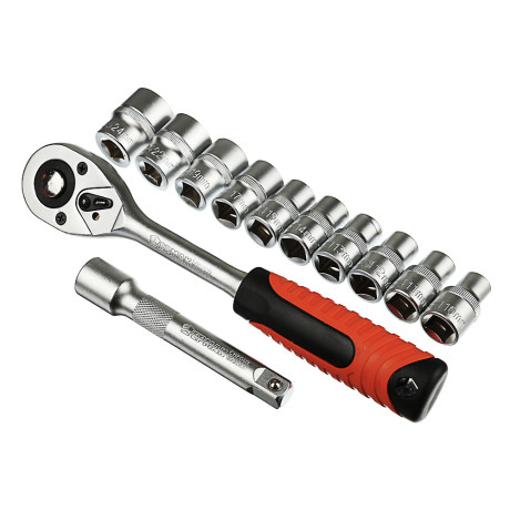 ЕРМАК Набор профессионального инструмента, 12 предм., 1/2" (головки, удлинитель и трещотка)