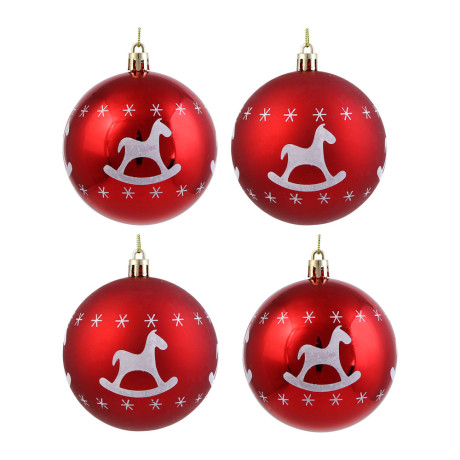 СНОУ БУМ Набор шаров 8 см, 4 шт, красный, пластик, глиттер, 26-119