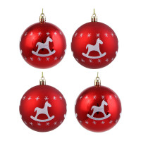 СНОУ БУМ Набор шаров 8 см, 4 шт, красный, пластик, глиттер, 26-119