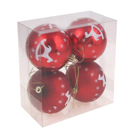 СНОУ БУМ Набор шаров 8 см, 4 шт, красный, пластик, глиттер, 26-119
