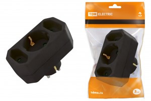 TDM разветвитель (тройник) 3роз. 2,5 А под плоскую вилку , земля, черный SQ1806-0301