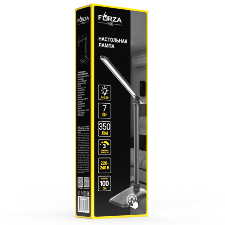 FORZA Светильник переносной настольный, 7 Вт, 350 Лм, 4000K, 220В, кабель 1 м, черный, пластик