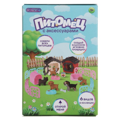ИГРОЛЕНД Питомец с акс. "Дружок в будке" ABS, PP, 8х5х12 см, 6 диз.