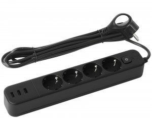 ЭРА Сетевой фильтр ПВС 3х0.75 4роз+3USB 1,5м 10А черный термозащита/варист, земля, PP USF-4es-1,5m