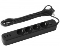 ЭРА Сетевой фильтр ПВС 3х0.75 4роз+3USB 1,5м 10А черный термозащита/варист, земля, PP USF-4es-1,5m