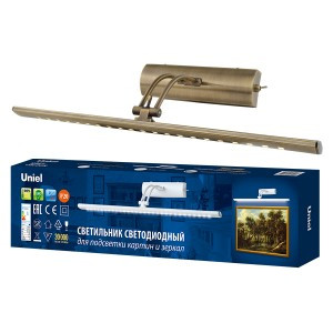 Uniel св-к св/д для картин и зеркал 7W(600lm) 4000K мех. выкл, латунь ULT-F34-7W/4000K IP20 ANTIQUE