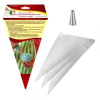 Набор д/декор.выпечки, 10конд.мешков 300мл+насадка (кратность 6шт!!!), нерж.сталь DH80-234 Мультидом