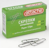 Скрепки Attache, 28 мм, оцинкованные, 100 шт.в карт.уп. 115672