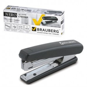 Степлер BRAUBERG "Nero" №24/6, цельнометаллический механизм, черный, 222546