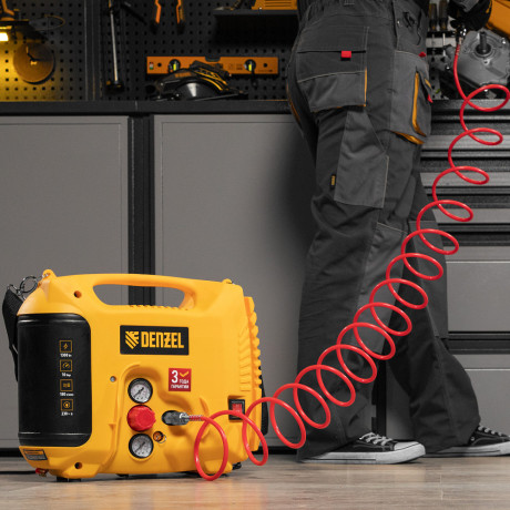 Компрессор воздушный DL1300, 10 бар, 1,3 кВт 180 л/мин 5 л, с набором аксессуаров Denzel
