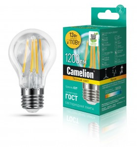 Camelion ЛОН A60 E27 13W(1200lm) 3000K 2K филамент 105x60 LED13-A60-FL/830/E27