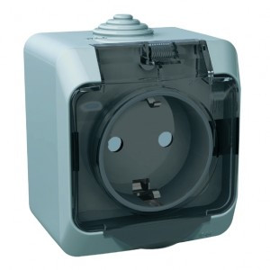 Systeme Electric Этюд роз. ОУ 1 мест. сер. (пл.осн., земля, штор., крыш, IP44) PA16-044C (12!)