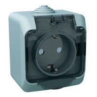 Systeme Electric Этюд роз. ОУ 1 мест. сер. (пл.осн., земля, штор., крыш, IP44) PA16-044C (12!)