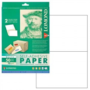 Этикетка самоклеящаяся LOMOND на листе формата А4, 2 этик.,размер 210*148,5 мм, белая, 50л.(2100225)