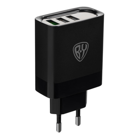 BY Сетевое зарядное устройство Максимум, быстрая зарядка QC3.0, 3xUSB, 30 Вт, черный