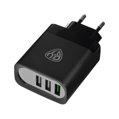 BY Сетевое зарядное устройство Максимум, быстрая зарядка QC3.0, 3xUSB, 30 Вт, черный