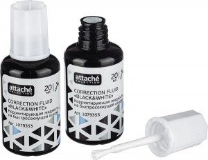 Корректирующая жидкость 20мл Attache Selection Black & White быстркисточка 1079353