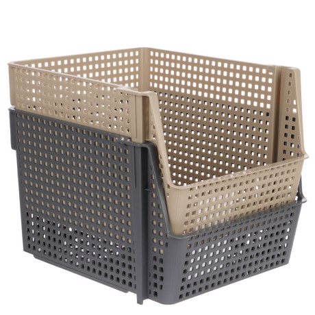 Корзинка для хранения Лофт10л штабелируемая серый, латте