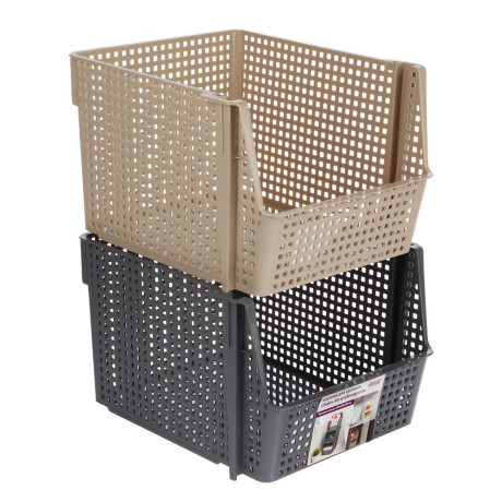 Корзинка для хранения Лофт10л штабелируемая серый, латте