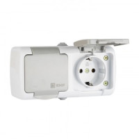 EKF Мурманск роз. ОУ 2 мест. серый  16А (земля, шторки, крышка, IP54) EFR16-129-30-54