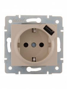 Lezard KARINA мех. роз. СУ 1 мест. 16А земля + USB, крем (корп. ABS) 707-0388-181