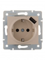 Lezard KARINA мех. роз. СУ 1 мест. 16А земля + USB, крем (корп. ABS) 707-0388-181
