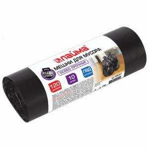 Мешки д/мусора 120 л, черные, в рулоне 10 шт., ПВД, 40 мкм, 70х110 см (±5%), особо прочные, ЛАЙМА, 6