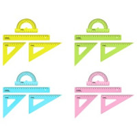 Набор чертежный СТАММ,размерM(линейка20см,2 треуг-ка,транспортир),прозрачный,неон,ассорти Арт.351436