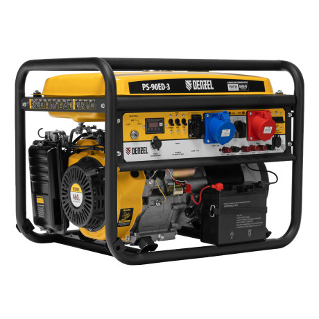 Генератор бензиновый PS 90 ED-3, 9.0 кВт, переключение режима 230 В/400 В, 25 л, электростартер Denzel