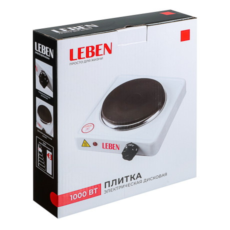 LEBEN Плитка электрическая одноконфорочная 1000Вт нагр. эл. диск d15,5см