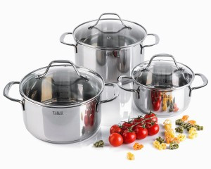 Набор посуды 6предм Брилон (кастрюли 1,5л/3л/4,3л) с крышк, нерж.сталь, индукция TR-11060 Taller
