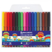 Фломастеры BRAUBERG &quot;АКАДЕМИЯ&quot;, 18 цветов, вентилируемый колпачок, ПВХ упаковка, 151412