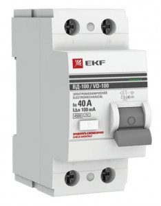 EKF PROxima выкл. дифферинциальный УЗО ВД-100 2P 40А 100мА тип AC 4,5кА эл-мех elcb-2-40-100-em-pro