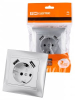 TDM Лама роз.СУ 1 мест. 16А (земля) + 2 USB порта 2,1А 5В металлик SQ1815-0242