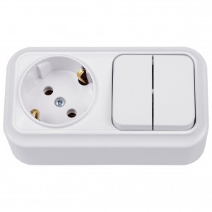 Bylectrica Вариант Блок (2 кл. выкл. 10А + роз 16А (земля) ОУ (корп. ABS) белый 2В-РЦ-7122