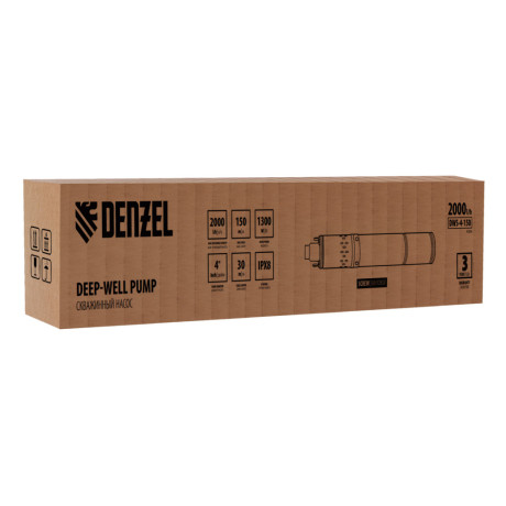 Скважинный насос DWS-4-150, винтовой, диаметр 4", 1300 Вт, 2000 л/ч, напор 150 м Denzel