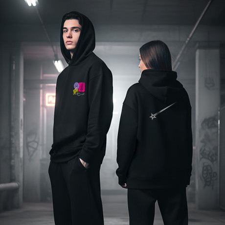 Худи черная с принтом РУССКИЕ СУПЕРГЕРОИ, футер с начёсом, размер М