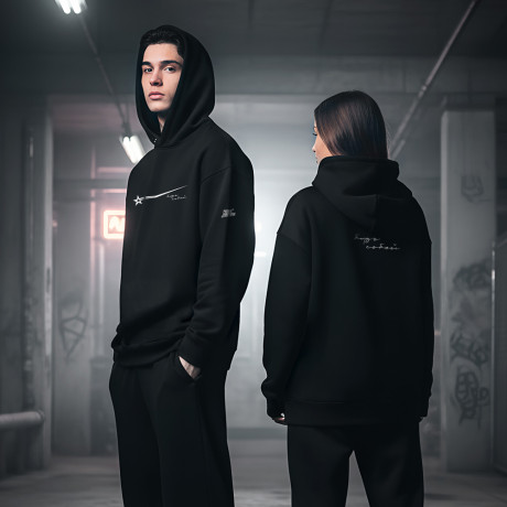 Худи черная с принтом РУССКИЕ СУПЕРГЕРОИ, футер с начёсом, размер М