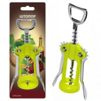 Штопор с ручками зеленый (кратность 6шт!!!), пластик, металл Z13-48 Мультидом